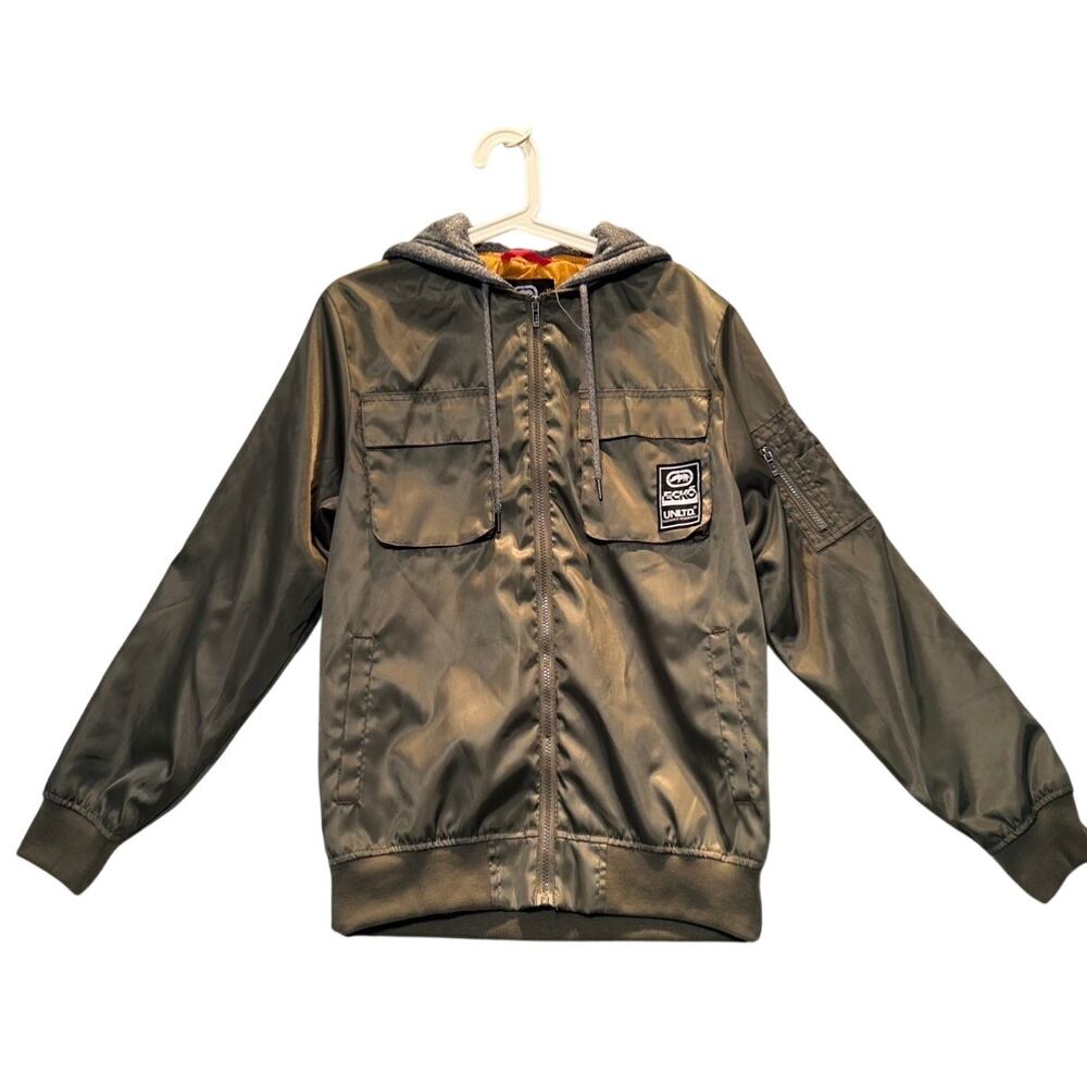 Ecko Untld. Jacket Small Olive Green Full Zip Hooded Pockets Casual Outdoor